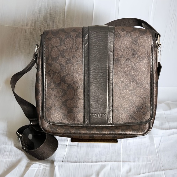 Coach Handbags - Coach Heritage Signature Map Mahogany/Brown Pebbled Messenger Bag Unisex